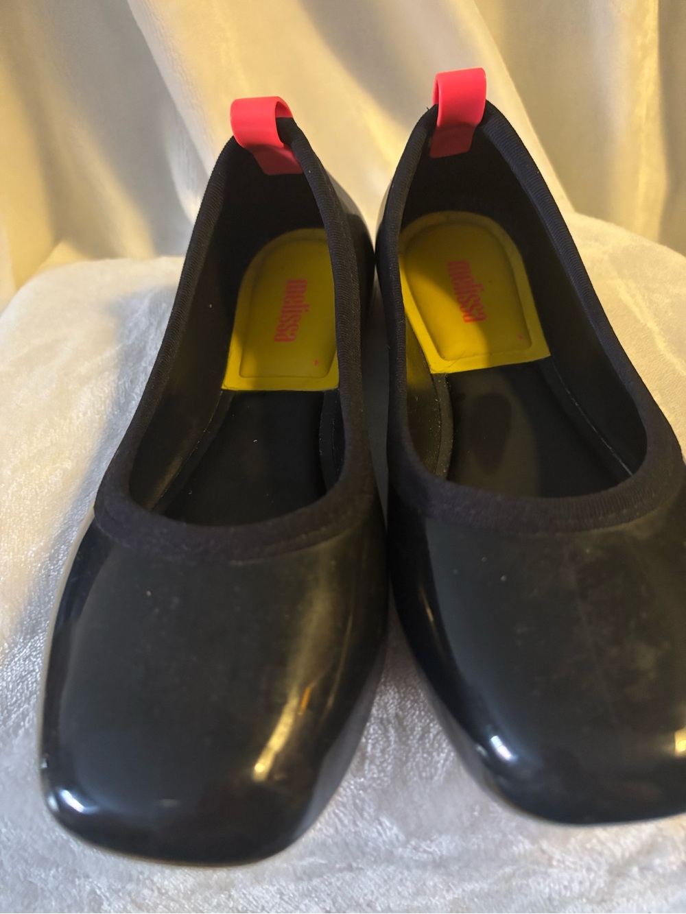 Melissa Women’s Black Ballet Flats with Pink Heel Loop